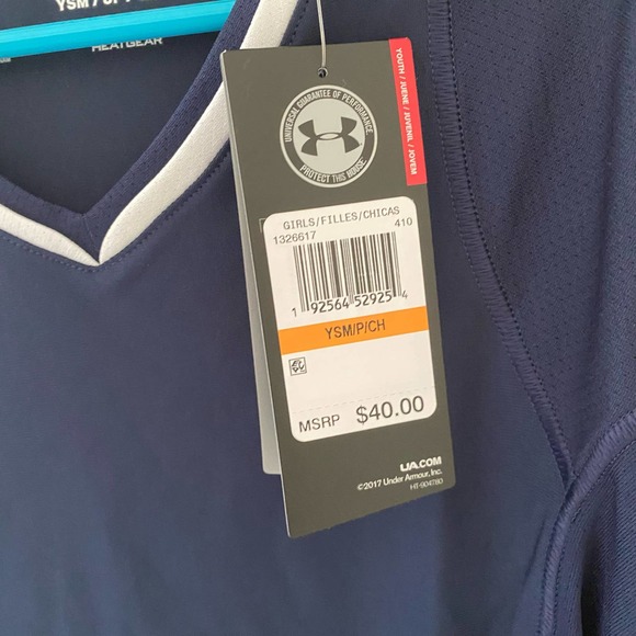 New Under Armour UA Girls Blue Heatgear Fitted Long Sleeve Shirt YSM - Picture 3 of 5